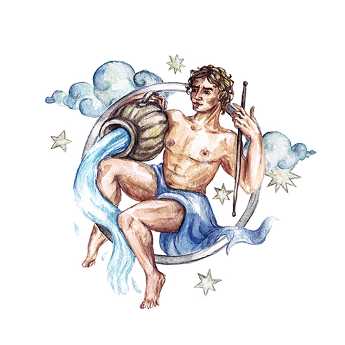 Aquarius - Zodiac Symbol. Watercolor Illustration.