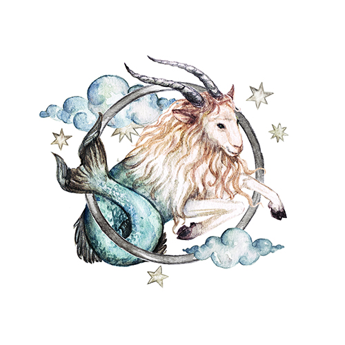 Capricorn - Zodiac Symbol. Watercolor Illustration.