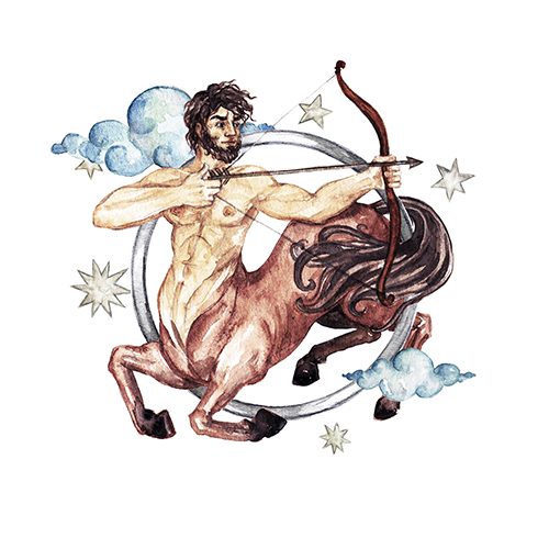 Sagittarius - Zodiac Symbol. Watercolor Illustration.